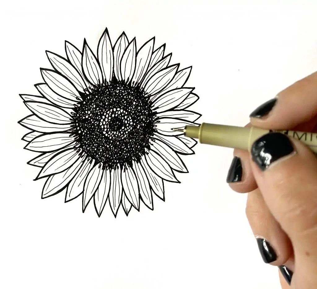 Original ink drawing Sunflower 2, brush pen on paper | eBay